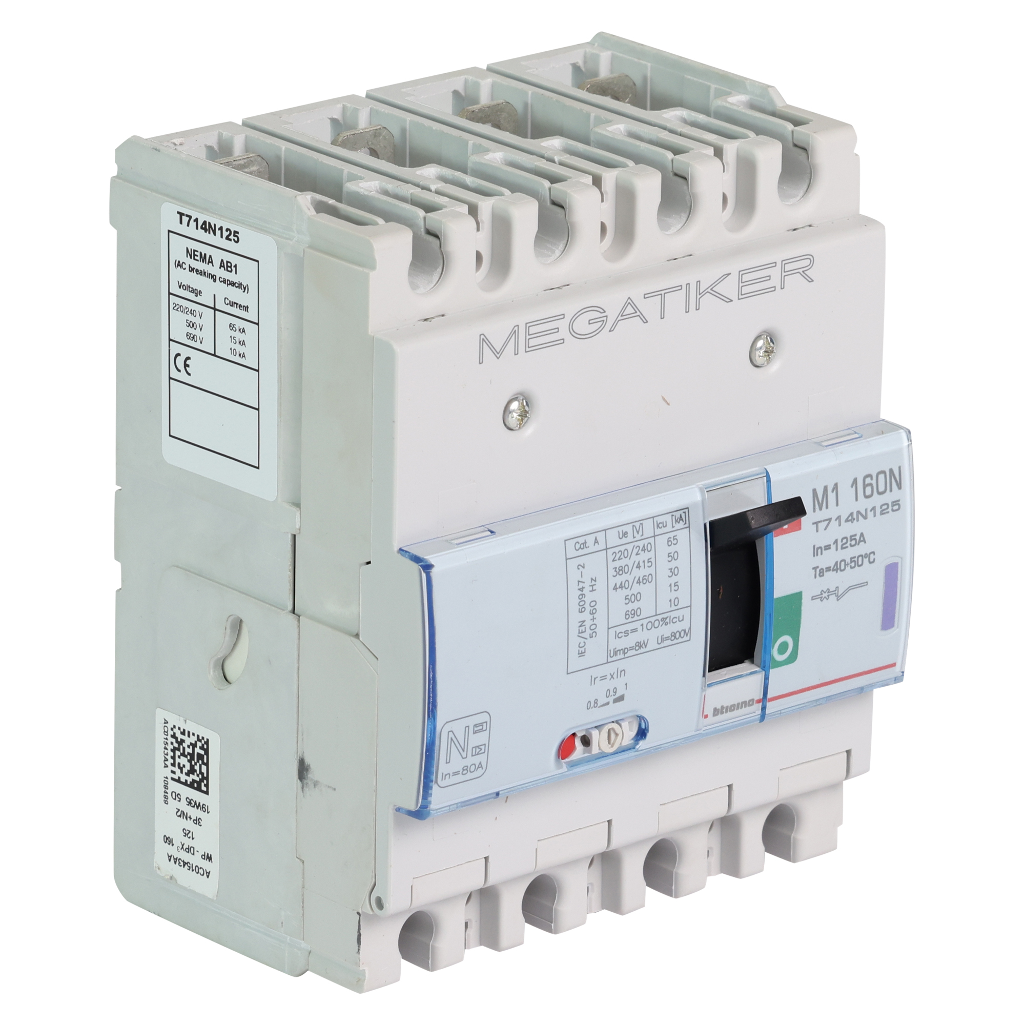 B-Ticino® Automaat/aardlek- schakelaar 4p 125A