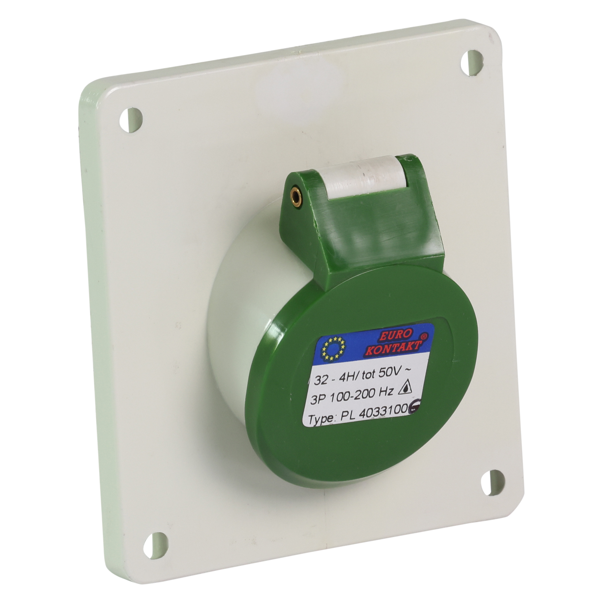 Eurokontakt® Inbouwcontactdoos 3p. 32A 50V klokstand 4h IP44 - flens 75x75 mm